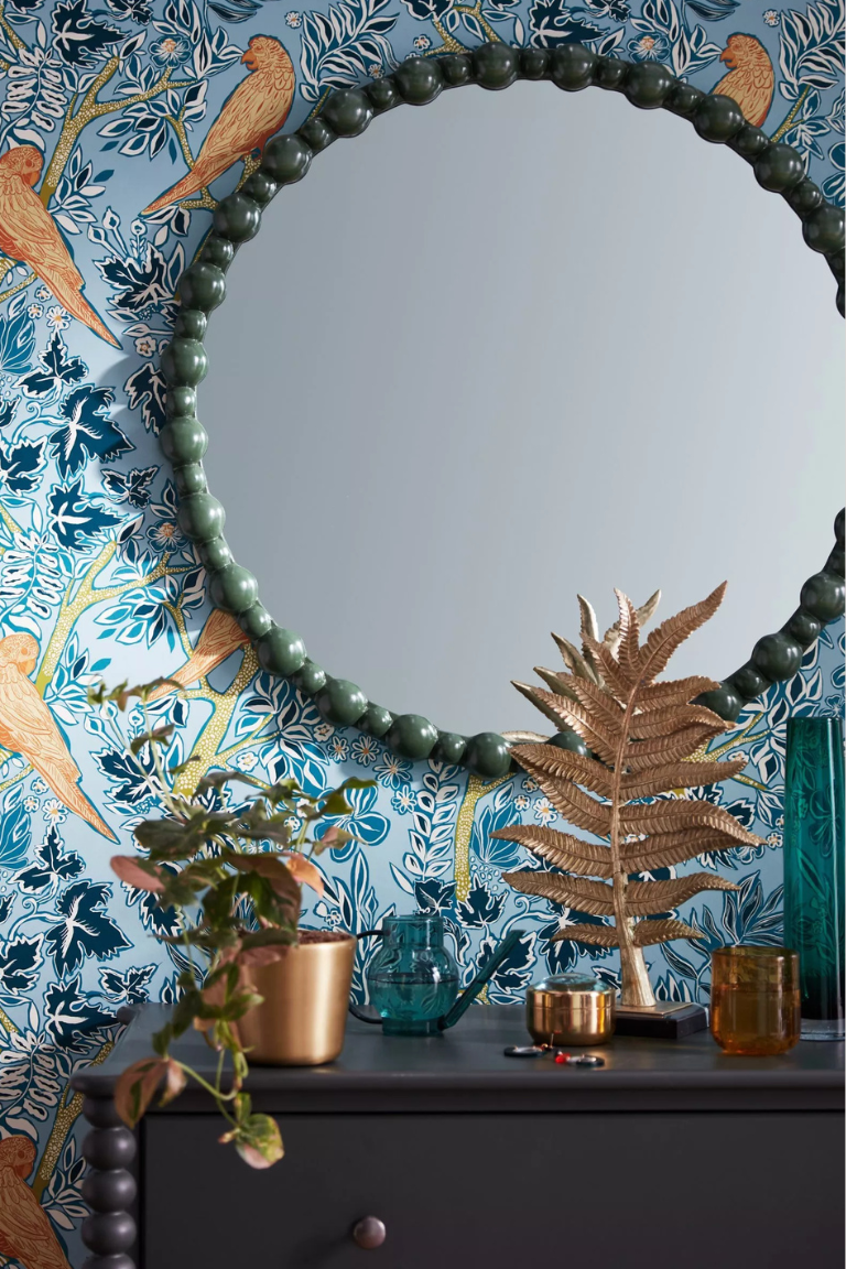 John Lewis + Matthew Williamson Bobbin Round Wall Mirror, 80cm, Green