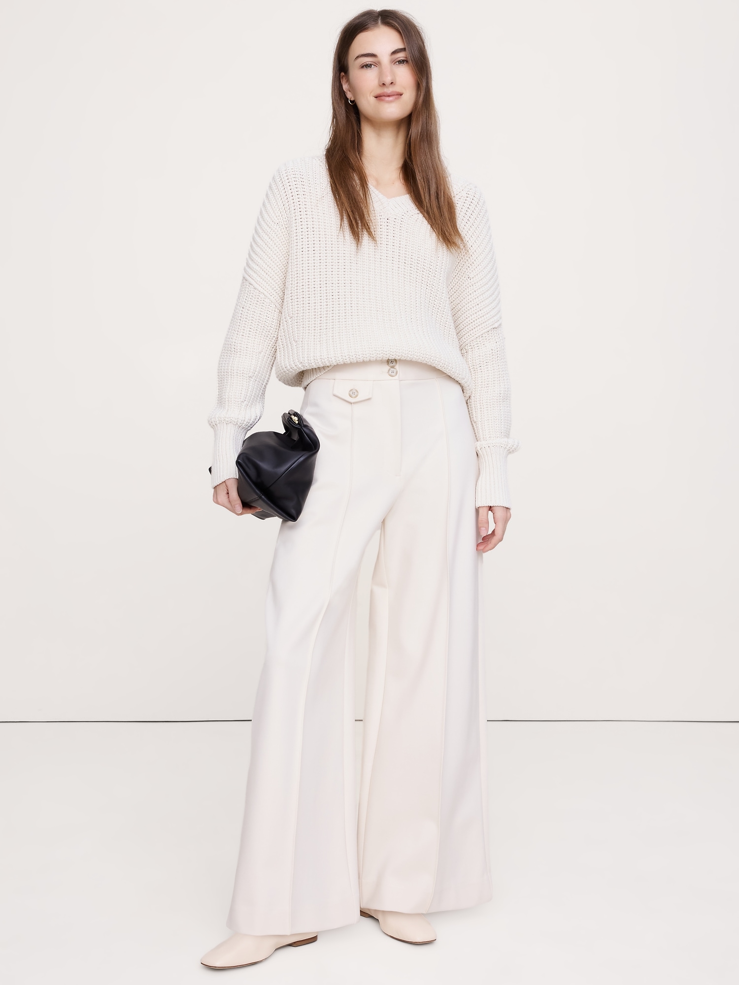 High Rise Wide-Leg Drapey Ponte Pant