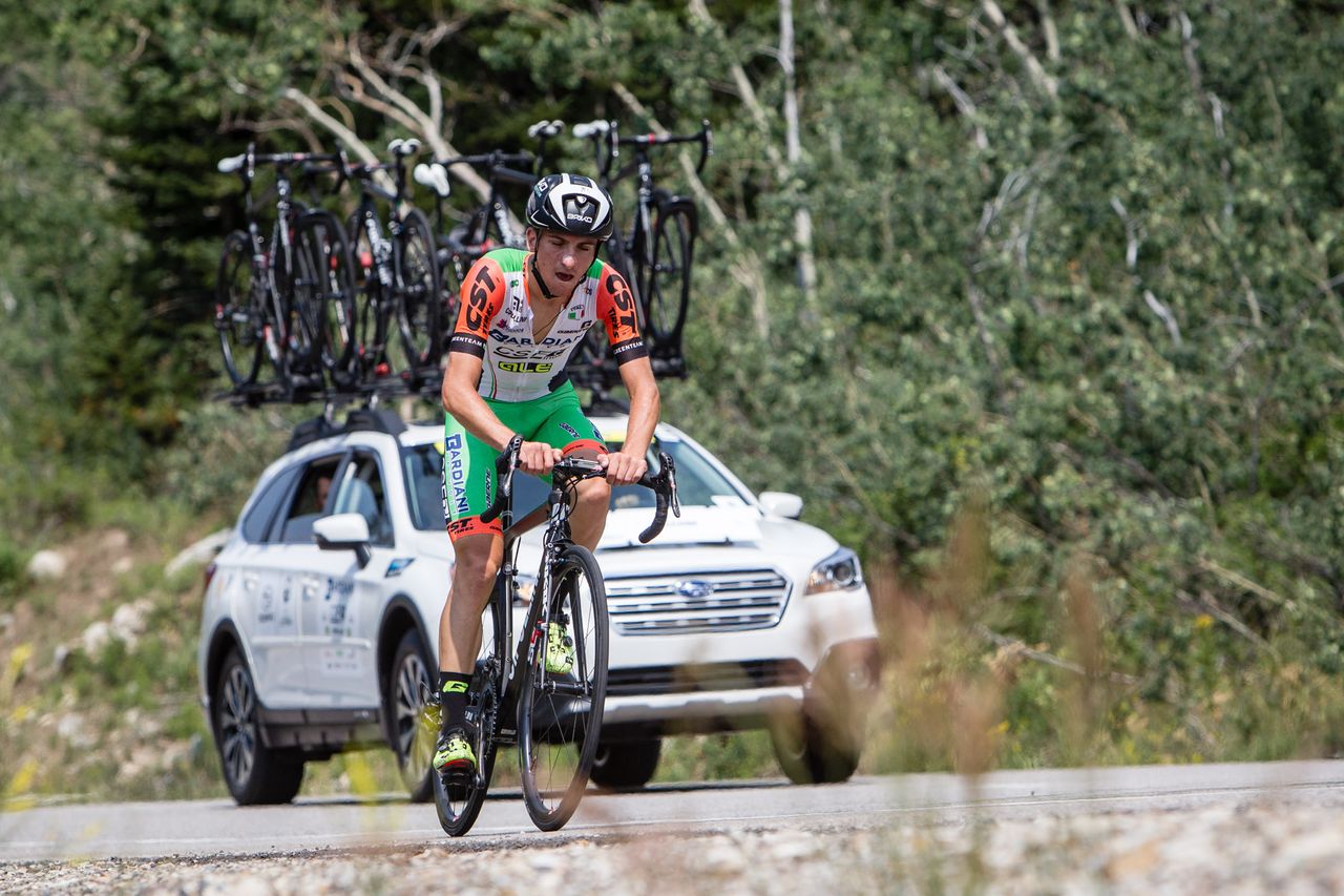 Bardiani CSF's Giulio Ciccone suffers up the cllimb
