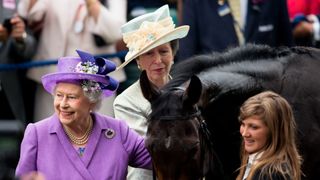 Princess Anne, The Princess Royal looks on as Queen Elizabeth II pats her Gold Cup winning horse Estimate on Ladies Day of Royal Ascot