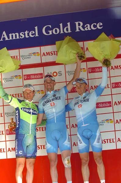 The Podium (l-r) Danilo Di Luca (Liquigas), Stefan Schumacher (Gerolsteiner) Davide Rebellin (Gerolsteiner).