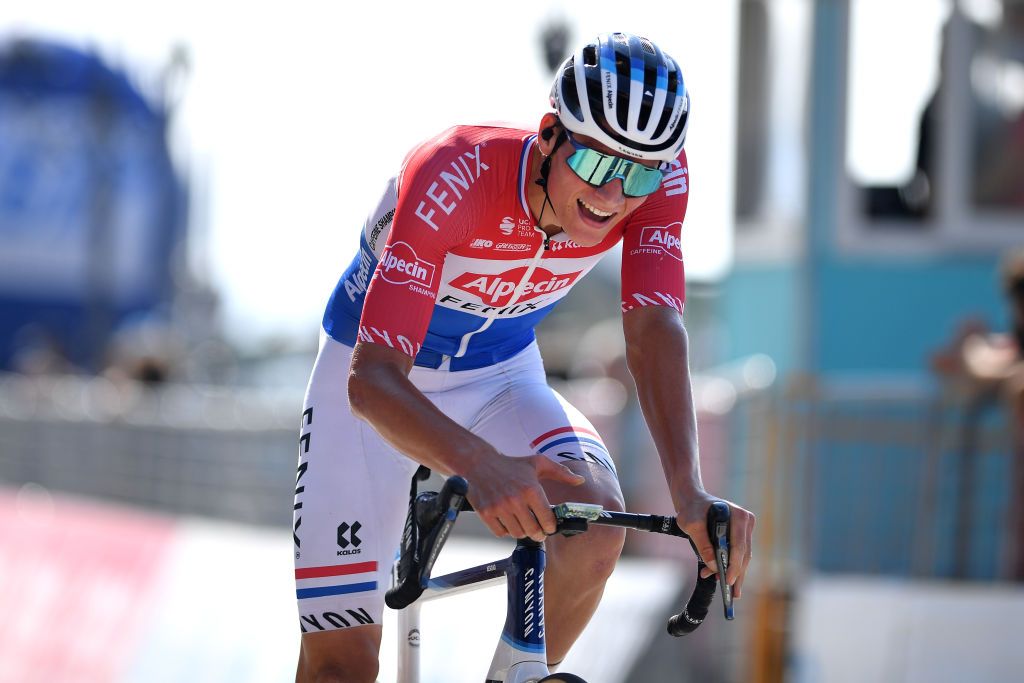 LORETO ITALY SEPTEMBER 13 Arrival Mathieu Van Der Poel of The Netherlands and Team AlpecinFenix Celebration during the 55th TirrenoAdriatico 2020 Stage 7 a 181km stage from Pieve Torina to Loreto 114m TirrenAdriatico on September 13 2020 in Loreto Italy Photo by Justin SetterfieldGetty Images
