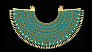 A virtual reconstruction of a broad collar that was on the chest of the pharaoh Tutankhamun. The collar is now in multiple pieces and locations, some of the locations are unknown.