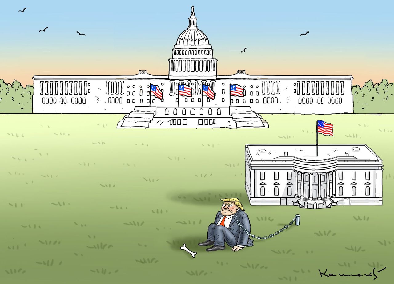 Political cartoon U.S. Trump Congress leash