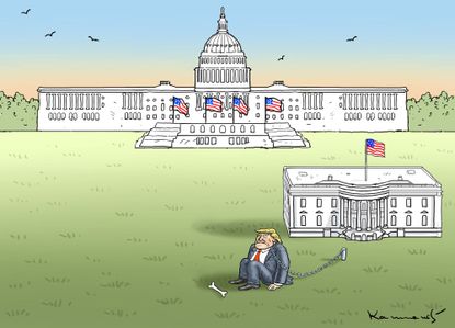 Political cartoon U.S. Trump Congress leash