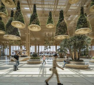 Kempegowda International Airport by SOM interior with hanging lamps