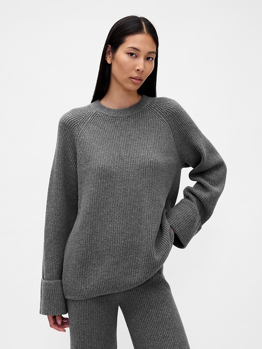 Cashsoft Shaker-Stitch Boyfriend Sweater