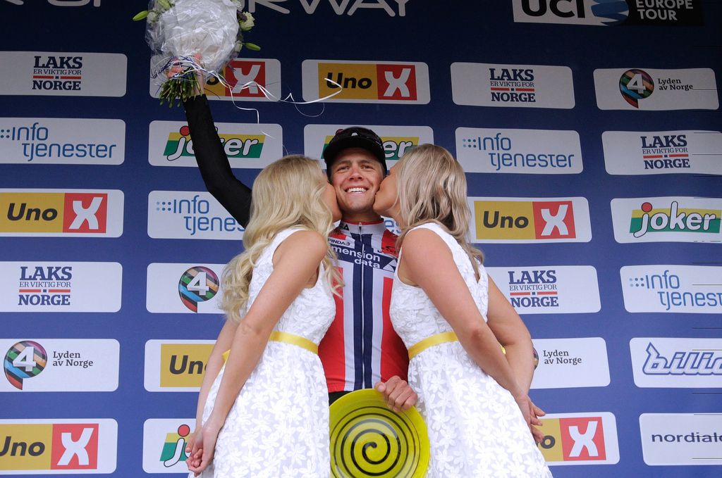 Edvald Boasson Hagen (Dimension Data) enjoying his time on the podium