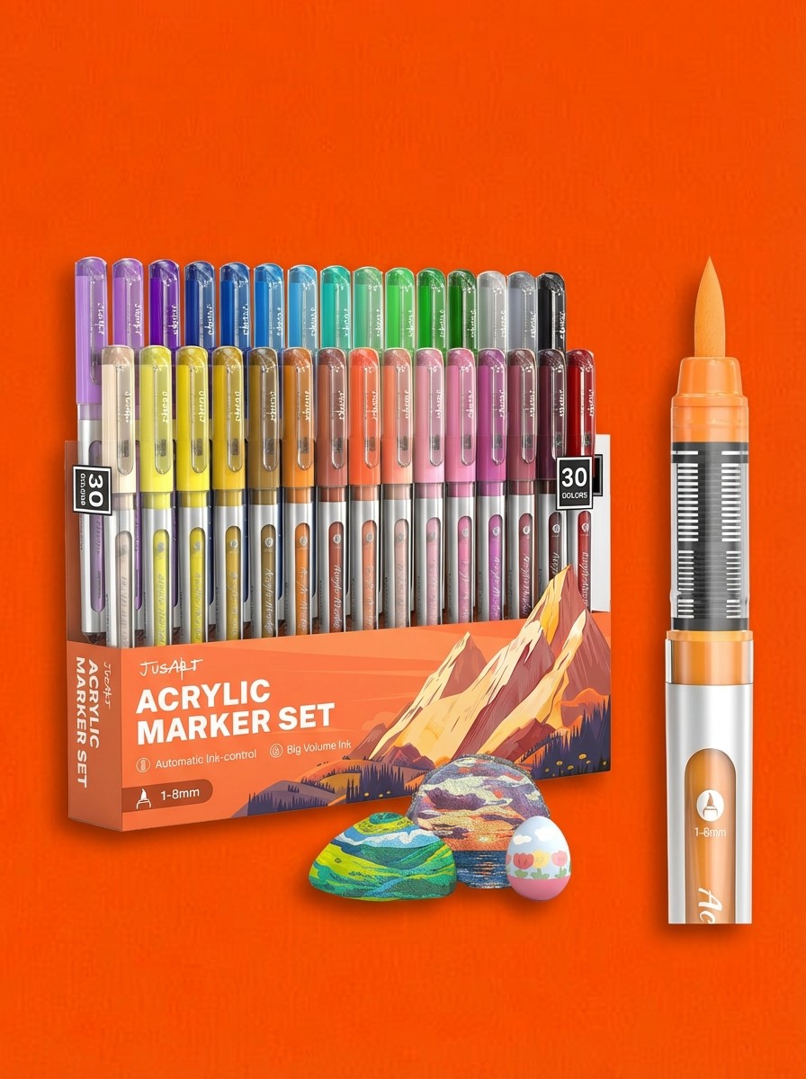 JusArt, Acrylic Paint Markers Brush Tip (30 Colors)