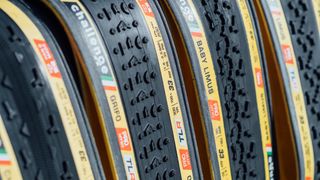 A close up of the tread on four Challenge cyclocross tyres