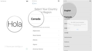 How to set up your iPhone: Slide to set up, then select a language, then select a country or region
