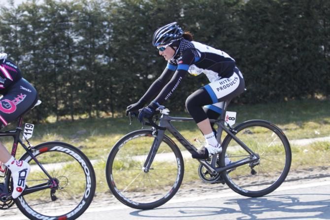 In the bunch today, the only breakaway rider from Vlaanderen yesterday, Elisa Longo Borghini (Hitec Products)