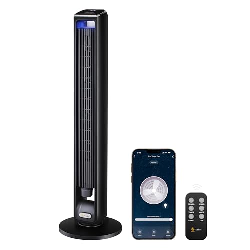 Econour 42-Inch Smart Tower Fan | Oscillating Cooling Fan With Wifi/alexa/remote Control | 3 Speeds, 2 Modes, 15h Timer | Led Touch Display | Bladeless Design Fans for Bedroom & Office (black)