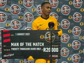 Njabulo Blom of Kaizer Chiefs awarded man of the match during the 2021 Carling Black Label Cup