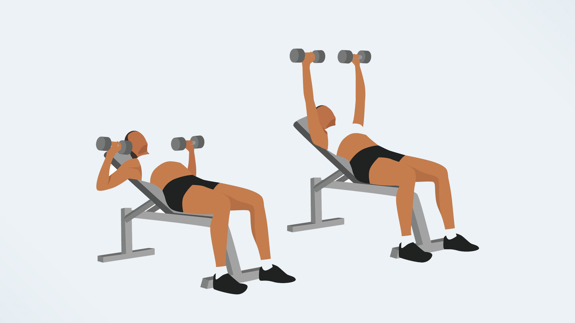 an illustration of a woman doing a chest press with dumbbells