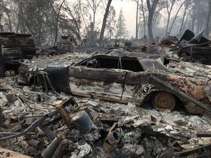 A burnt car in California