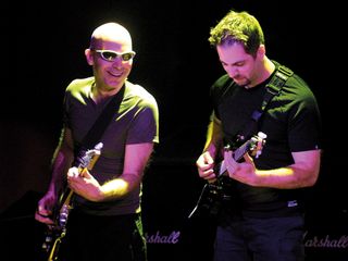 G3 summit: Joe Satriani (left) and John Petrucci, House Of Blues, Las Vegas, 2001.