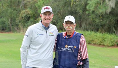 Jim Furyk and Mike Cowan pose for a photo at the PNC Championship