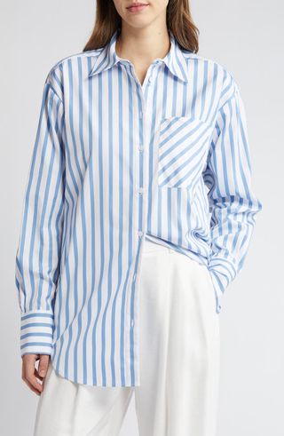 Stripe Long Sleeve Cotton Button-Up Shirt