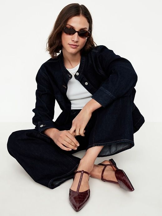 Faux-Leather Mary Jane T-Strap Flats for Women