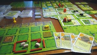 Photographs of the Agricola board game in play