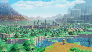 Legend of Zelda: Echoes of Wisdom screenshot showing Zelda looking out over Hyrule Kingdom