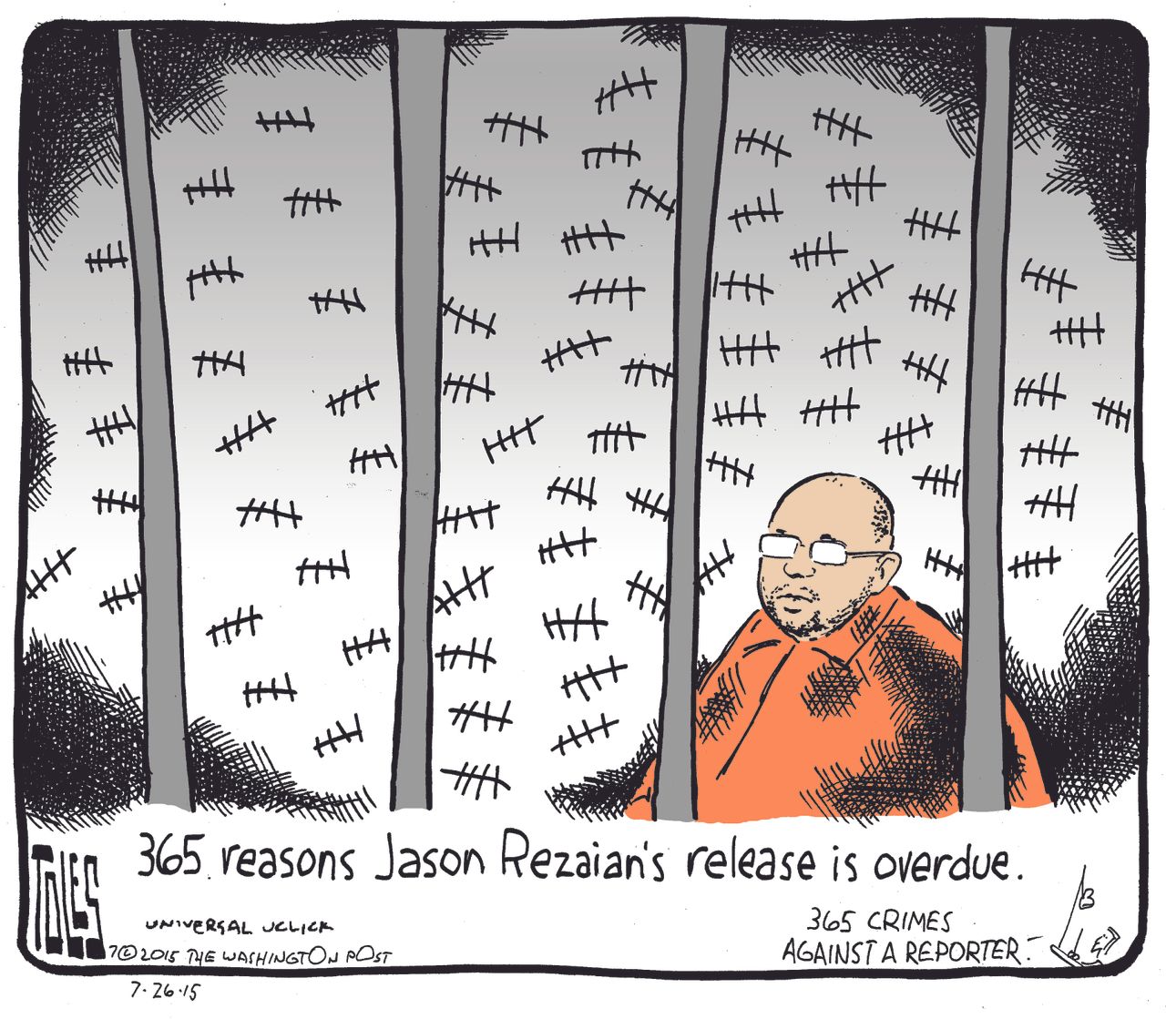 Editorial cartoon Jason Rezaian release