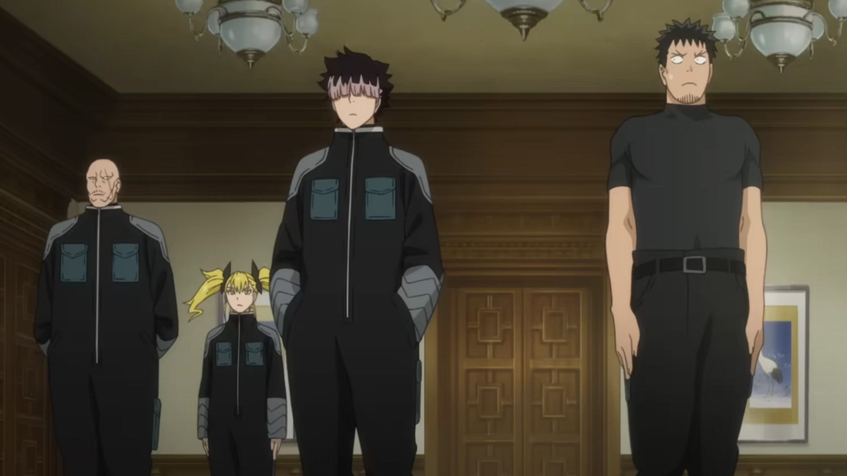 The characters in Kaiju No. 8 line up ready for action.
