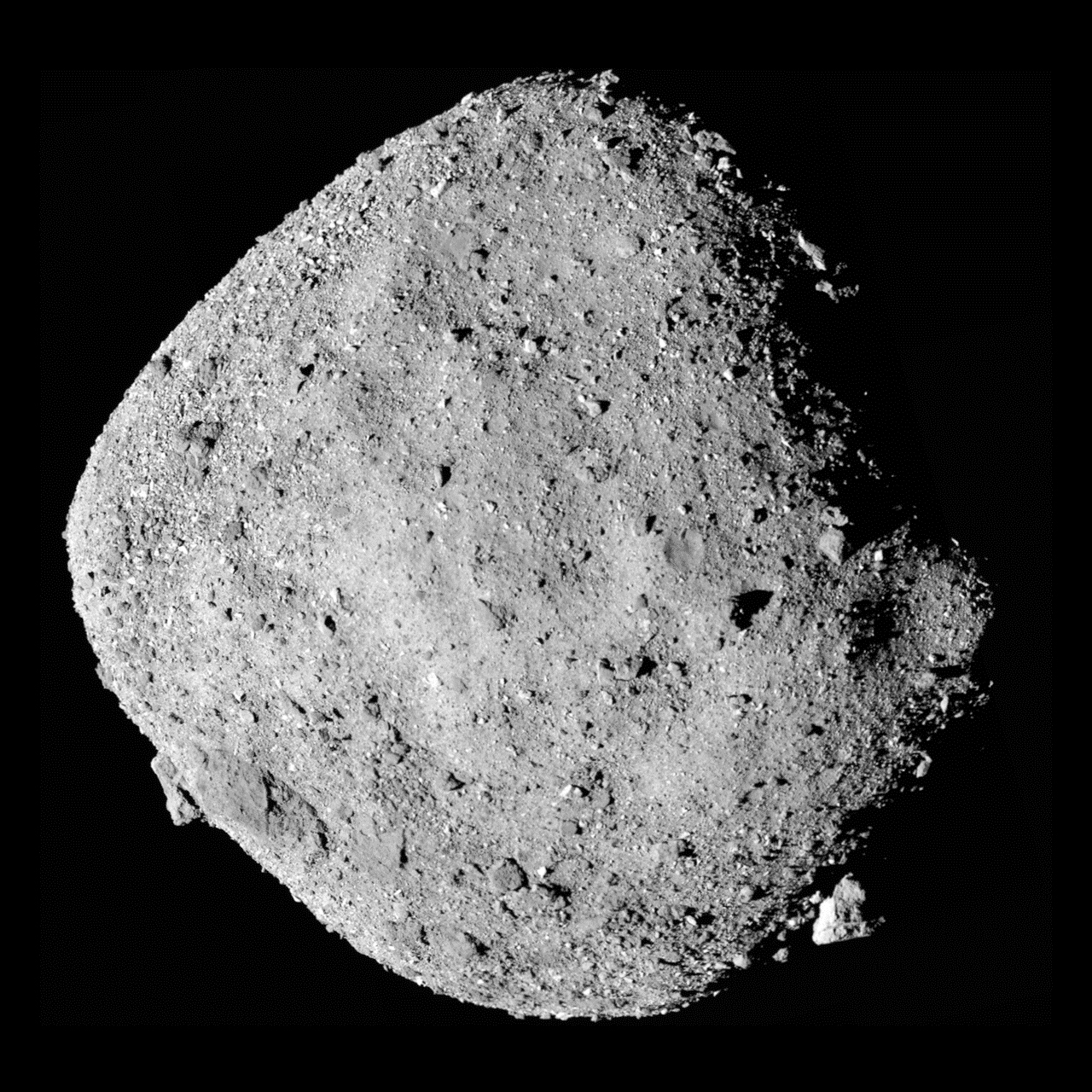 This mosaic image of asteroid Bennu is composed of 12 images collected on Dec. 2, 2018 by the OSIRIS-REx spacecraft from a range of 15 miles (24 km).
