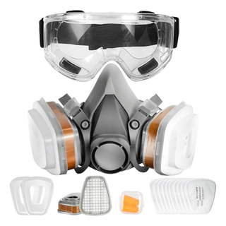 A set of safety gear including goggles and a mask with interchangeable filters