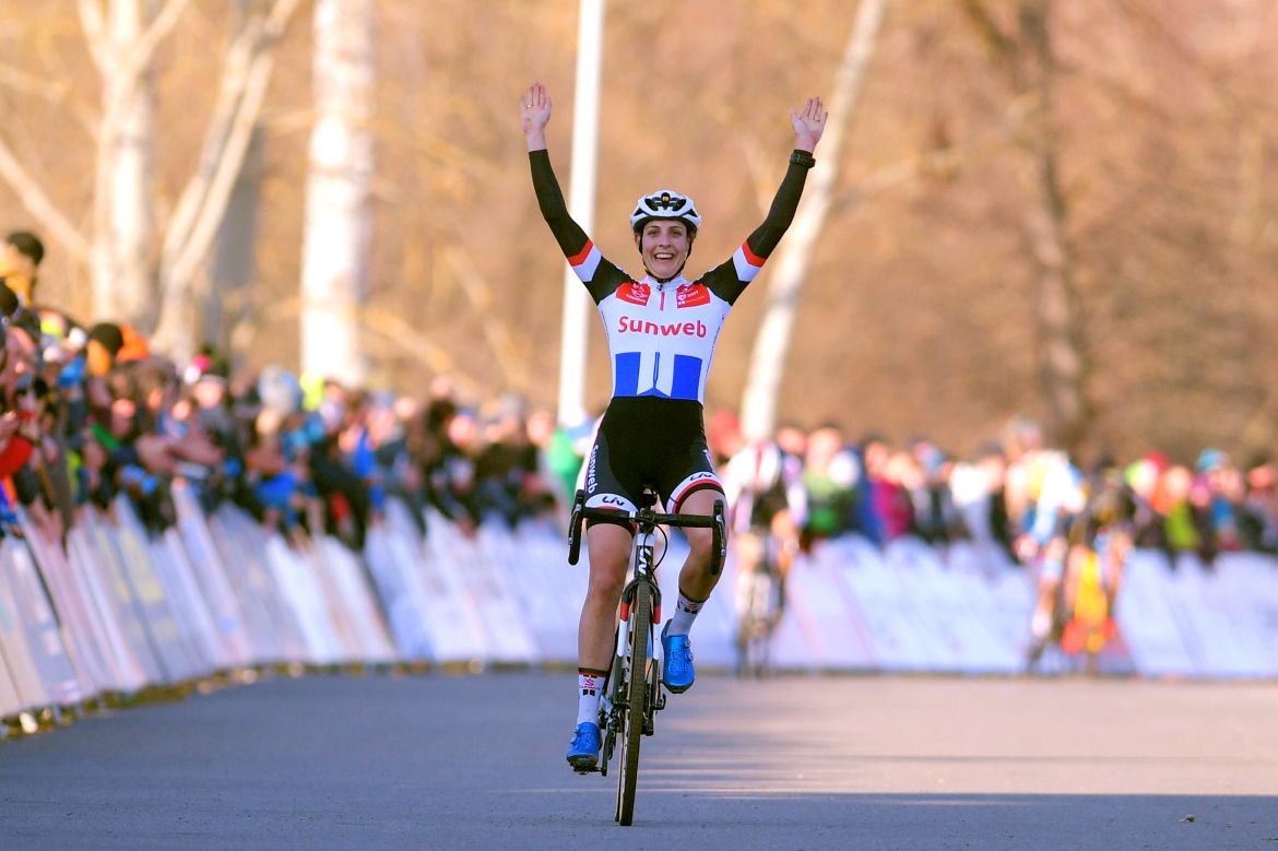 Lucinda Brand (Team Sunweb) surged away in the final lap to win in Tabor