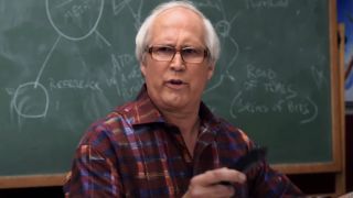 Pierce Hawthorne (Chevy Chase) asks a question on Community