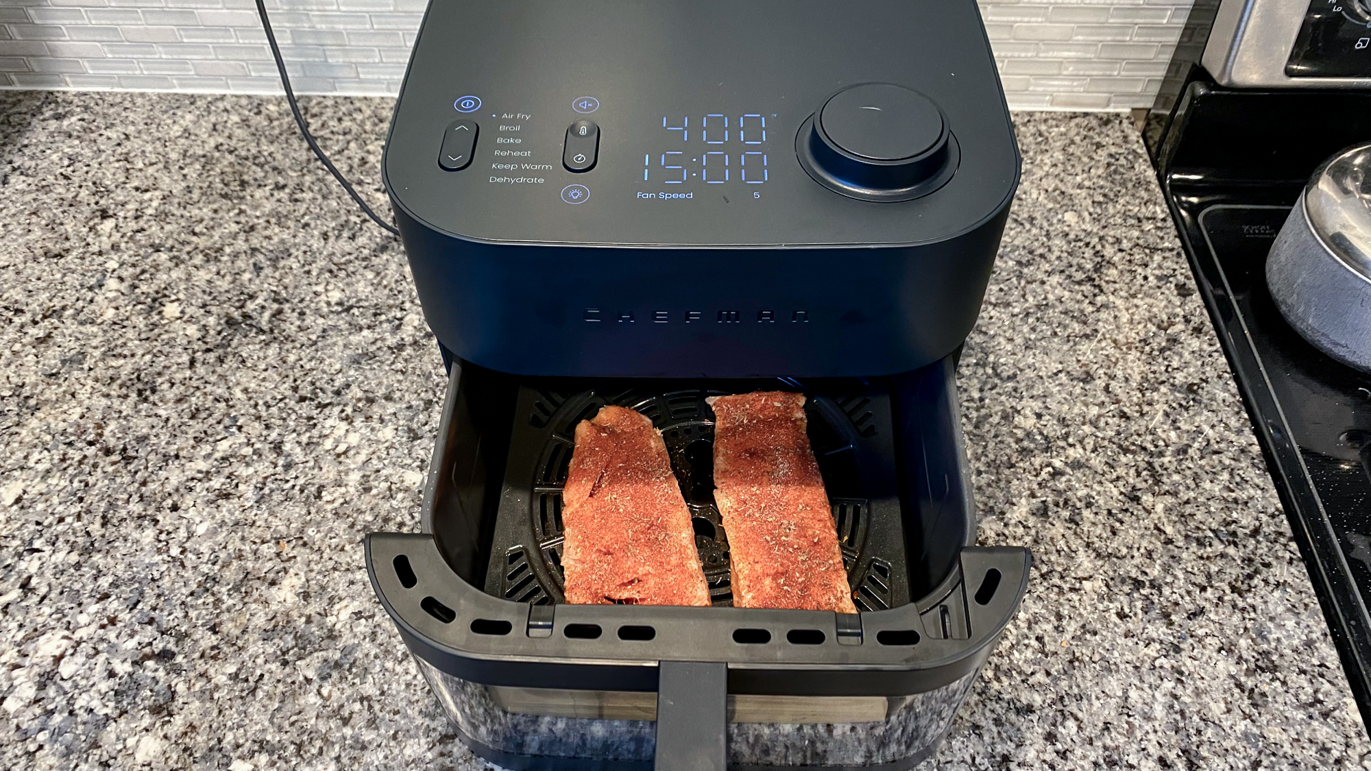 Chefman Crispinator cooking salmon