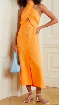 Nanushka Cutout Linen Halterneck Dress, $625 | £445