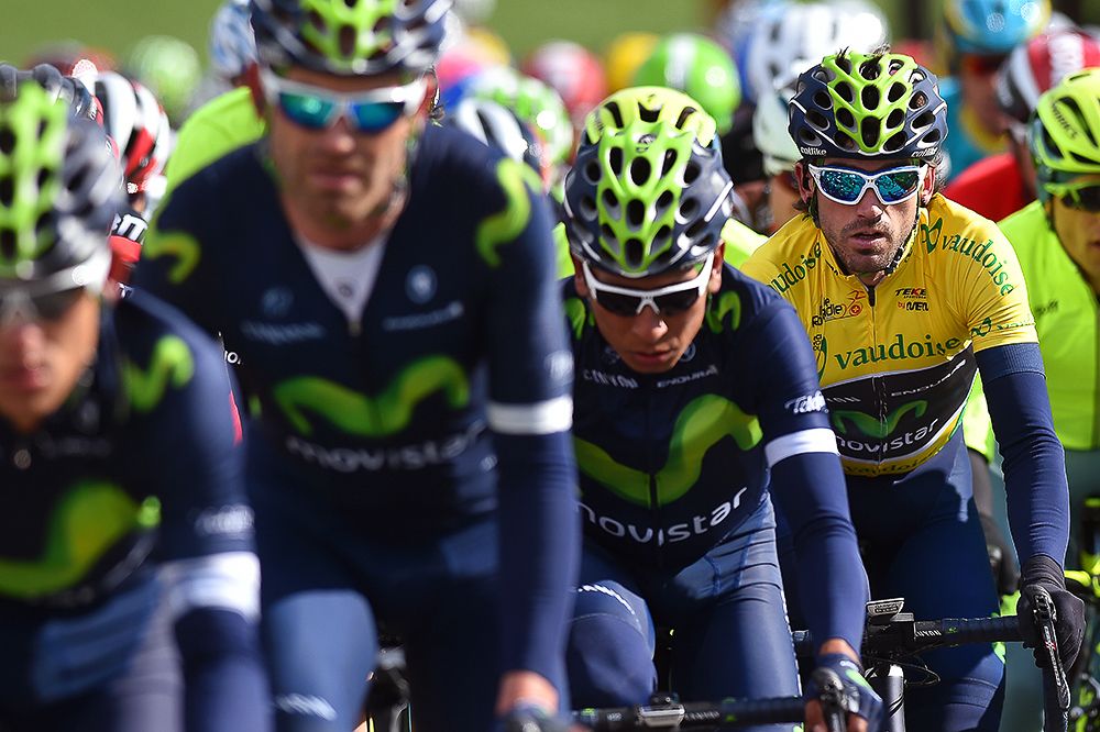 Race leader Ion Izzagirre rides behind Nairo Quintana during stage 4 of Tour de Romandie.