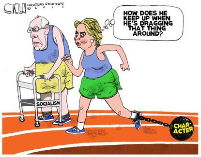 Political cartoon U.S. Bernie Hillary 2016