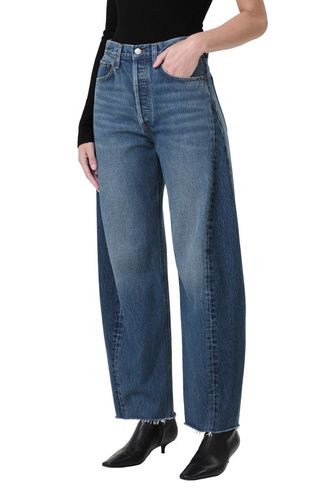 Luna Piece High Waist Raw Hem Barrel Jeans