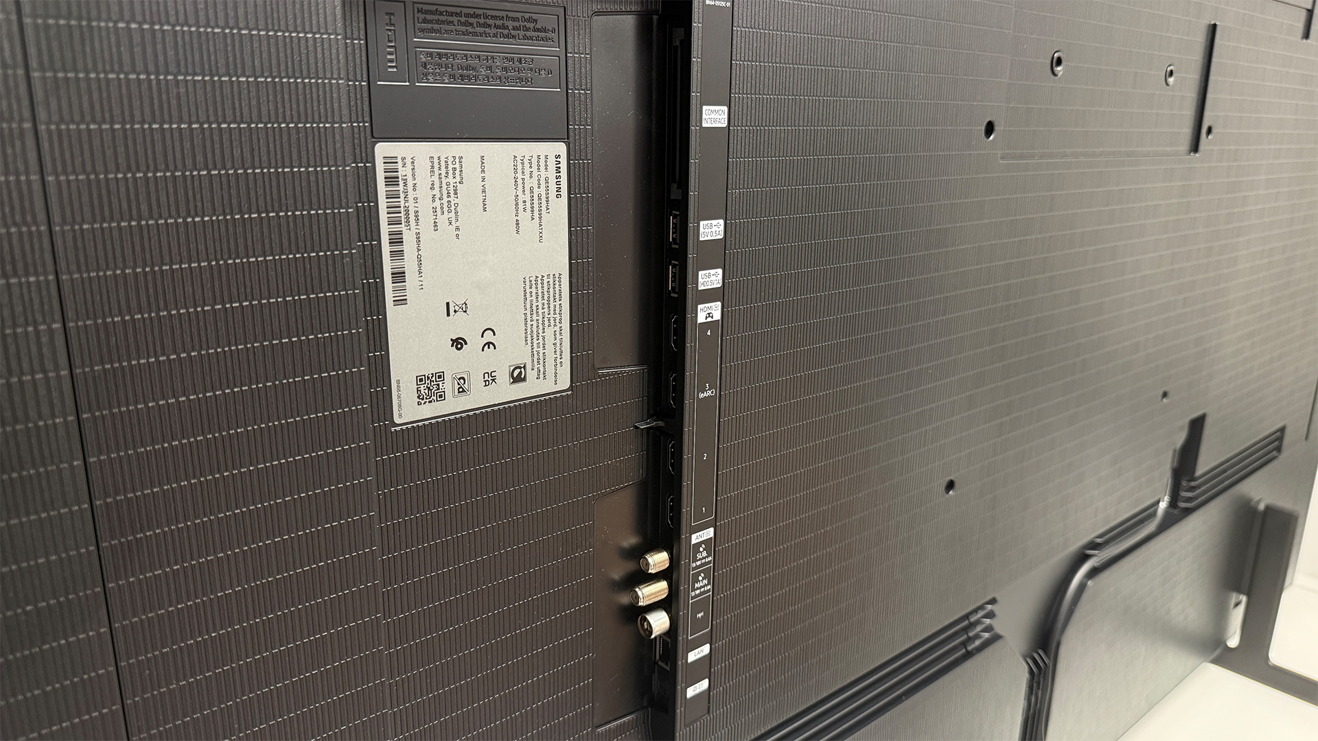 Samsung S99H 55-inch OLED TV, rear of set showing connections