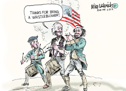 Political Cartoon U.S. whistleblower Revolutionary War Trump Ukraine impeachment