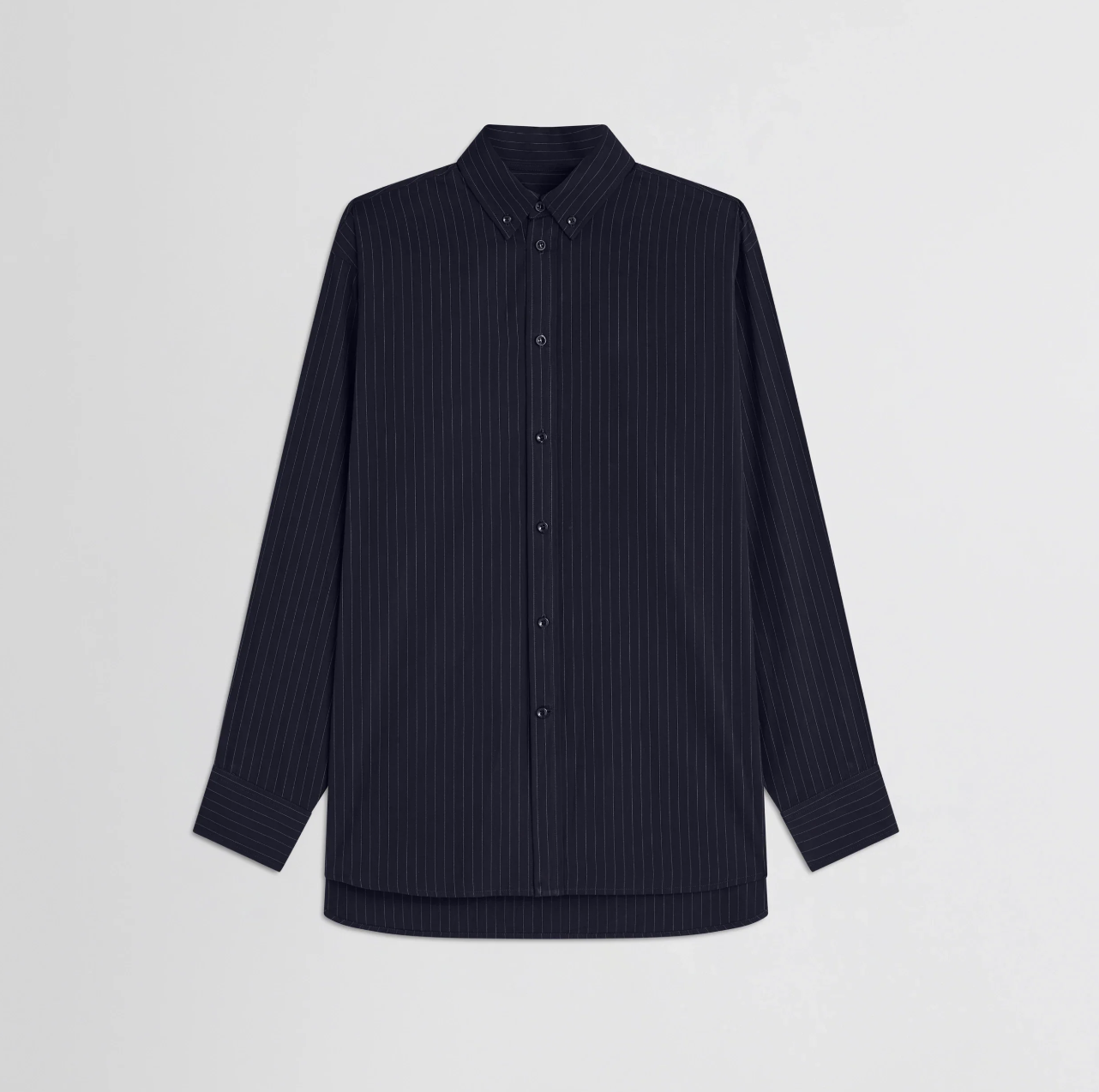 Phoebe Philo, Button Collar Shirt | Midnight Pinstripe Cotton