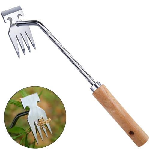 Orelex Weed Puller, Professional Weeding Tool With Rustproof Stainless Steel &amp;amp; Wooden Handle for Garden, Lawn and Weed Removal, Versatile Garden Tool for Gardening, Loosening, Transplanting
