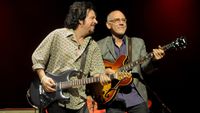 Steve Lukather (L) and Larry Carlton (R) perform at the last show of their 2015 Asian tour, at the AC Hall in Hong Kong on February 5, 2015