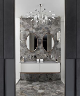 Luxury bathroom mirror ideas by Ariana Ahmad _ Aretha Suspension & Galliano Pendant