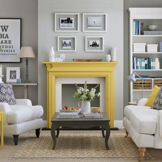 living room with fireplace and frame