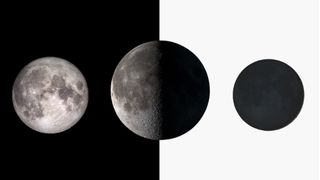 an illustration showing the half-lit quarter moon in between the full moon and the dark new moon
