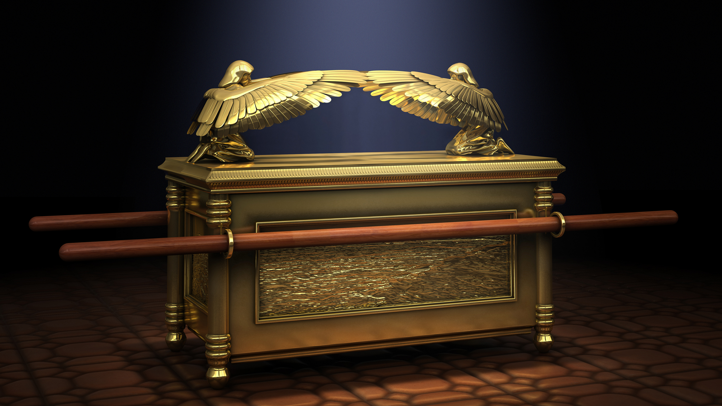 A digital rendering of the Ark of the Covenant.