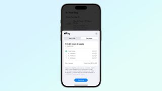 apple pay later screenshots on blue background