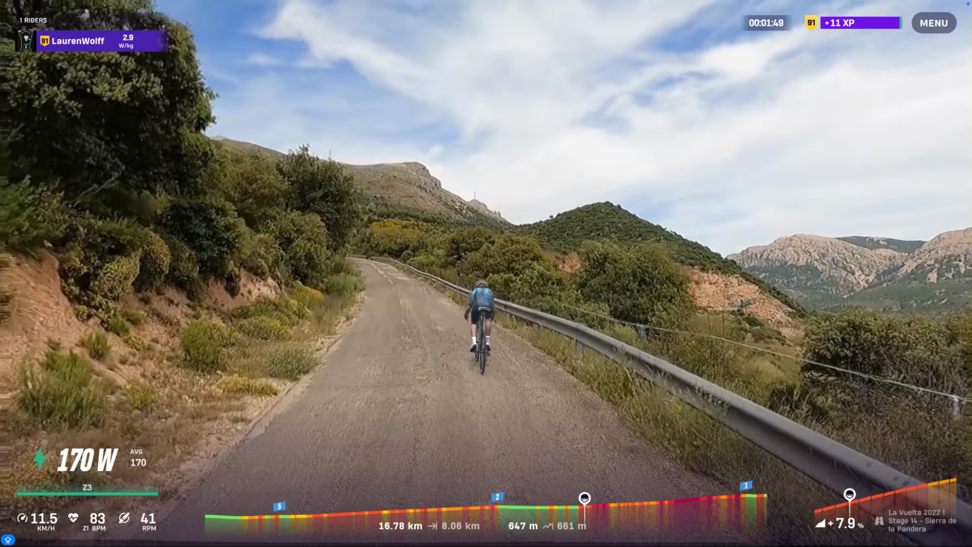 an image from the Rouvy cycling simulator