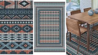 best outdoor rug for adding blue and terracotta pattern to floors