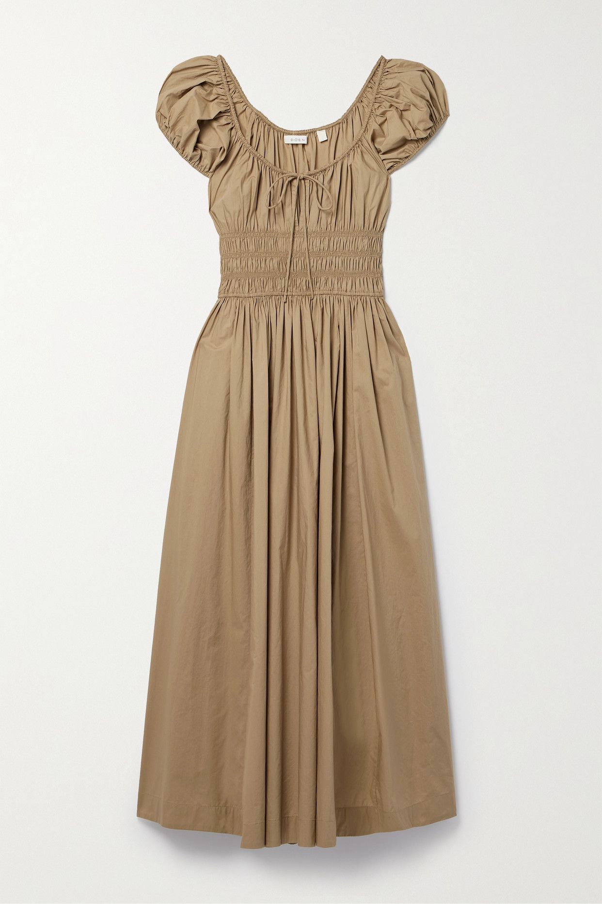 + NET SUSTAIN Quinn tie-detailed shirred organic cotton-poplin midi dress